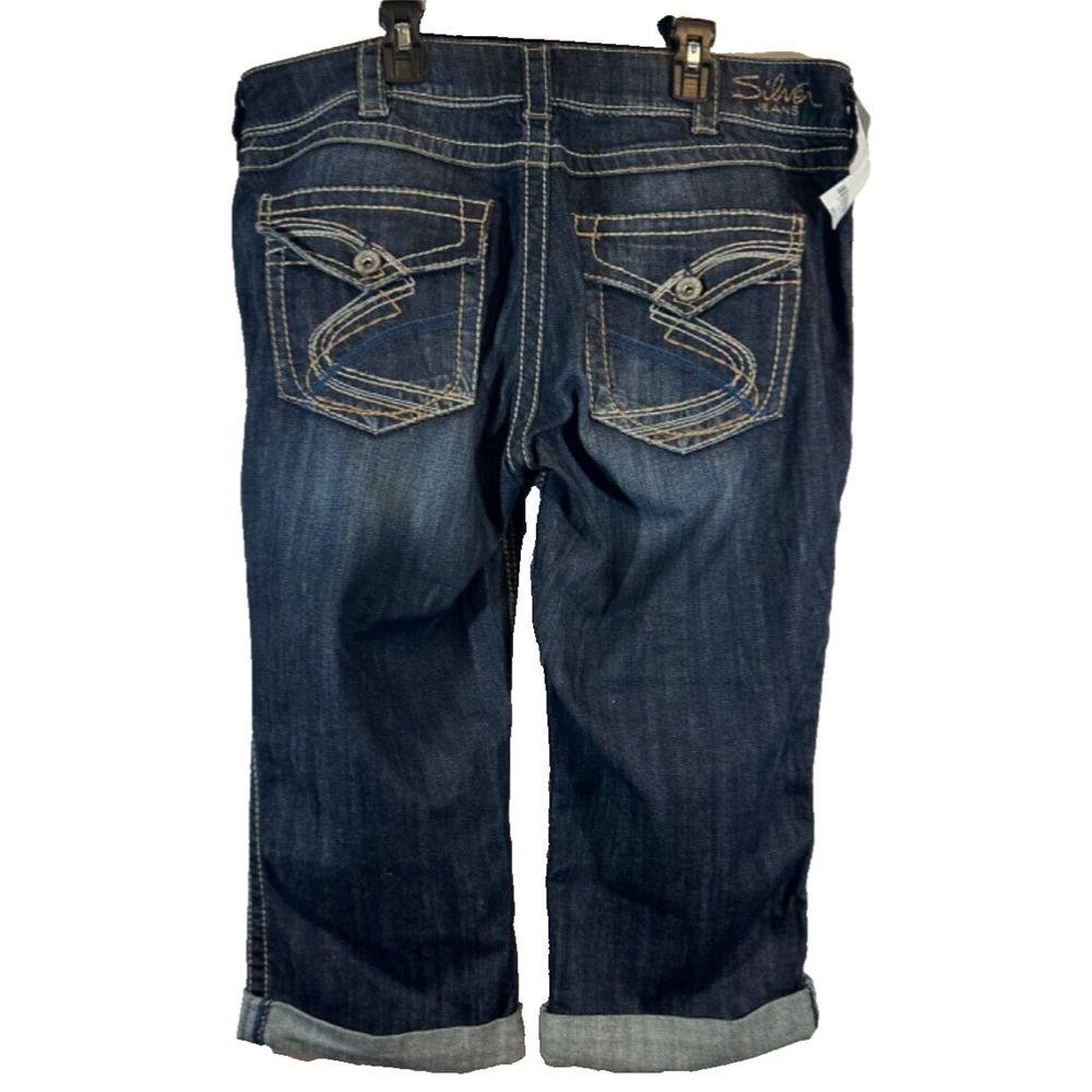 NEW Silver Suki Surplus Denim Capri Jeans Plus Size 36 Buckle $80 Dark Denim B7